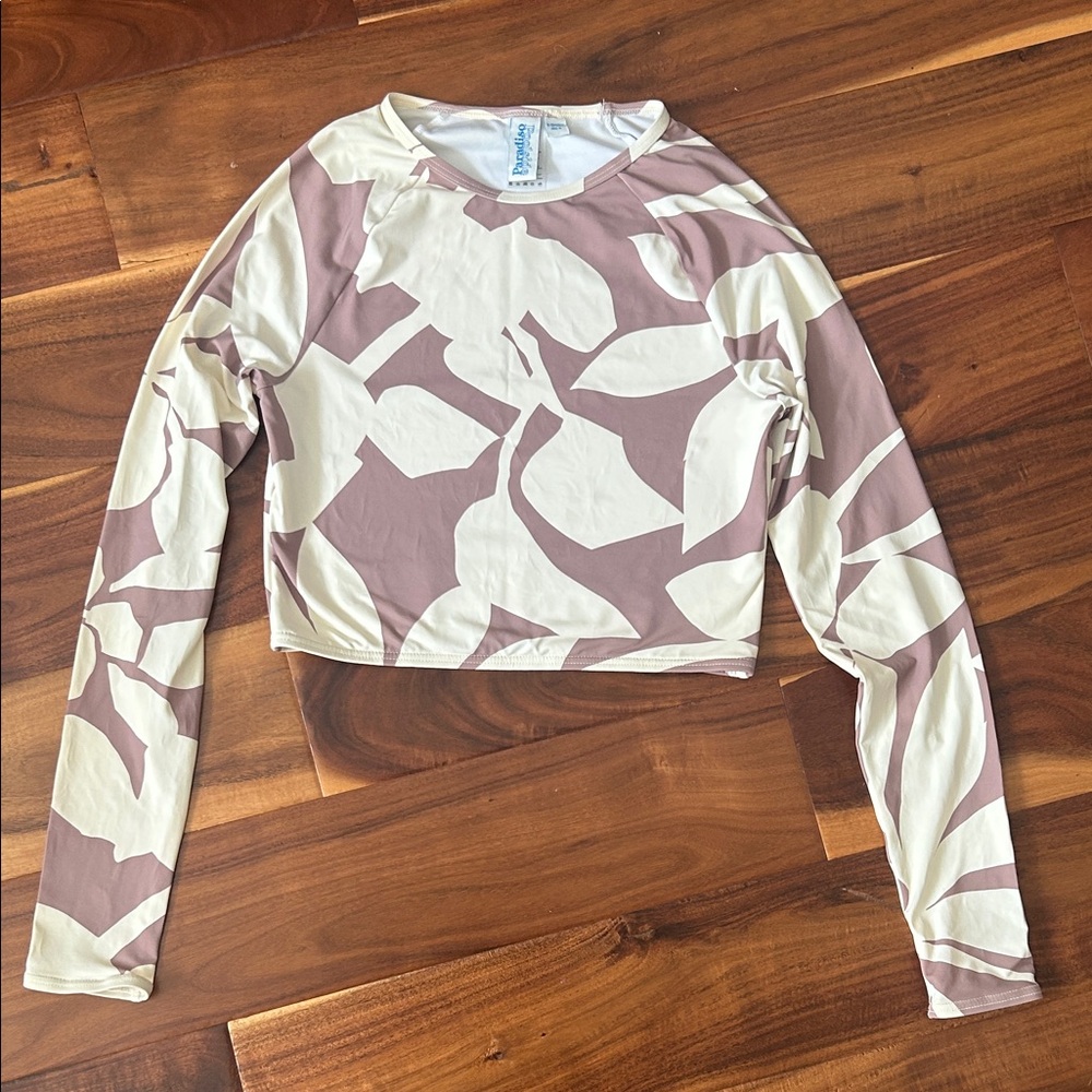 Poolside Paradiso swim surf rashguard crop top XS NEW